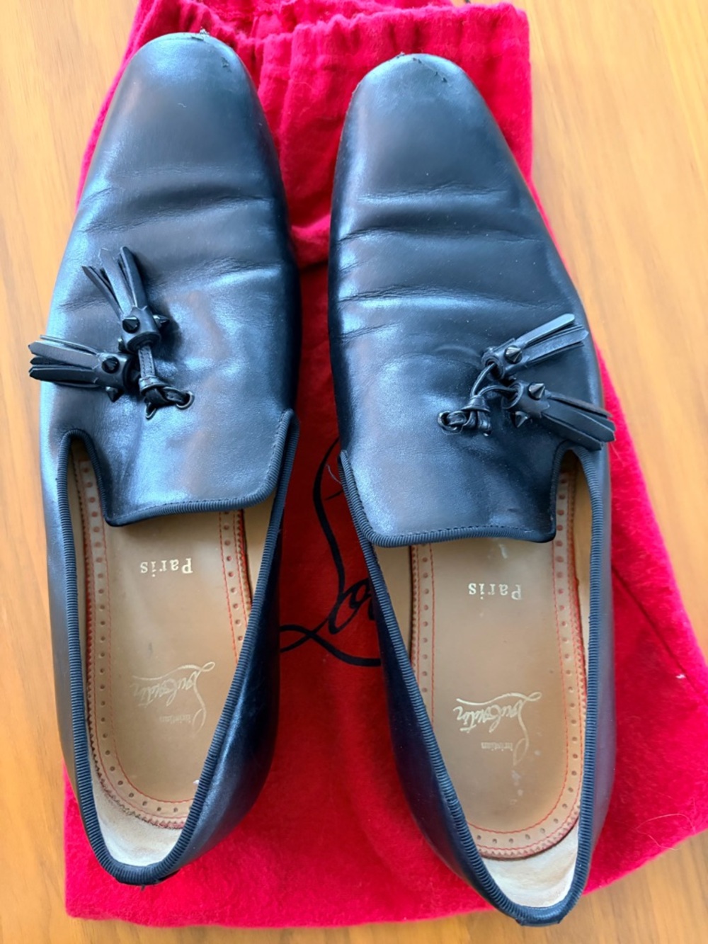 Christian Louboutin Black Leather Tassel Dandelion Loafers